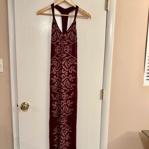 Burgundy Patterned Bohemian Fitted Dress